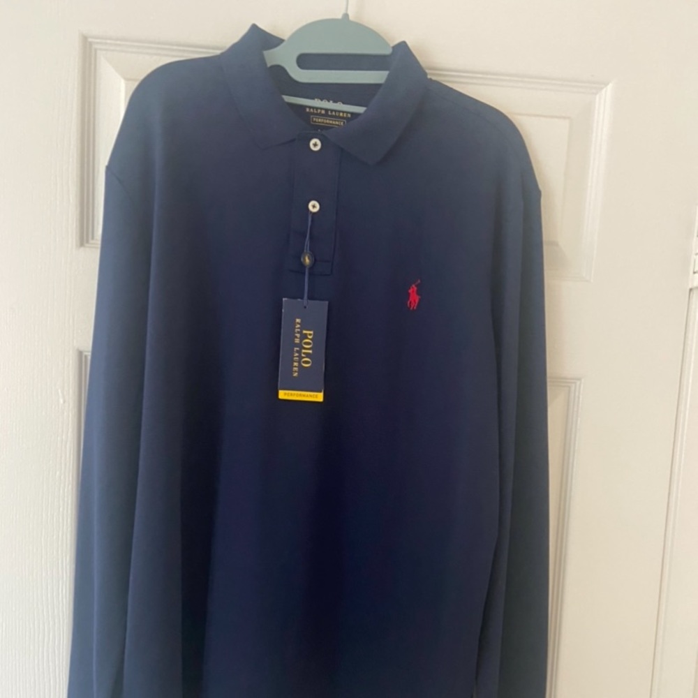 Polo performance navy blue long sleeve shirt